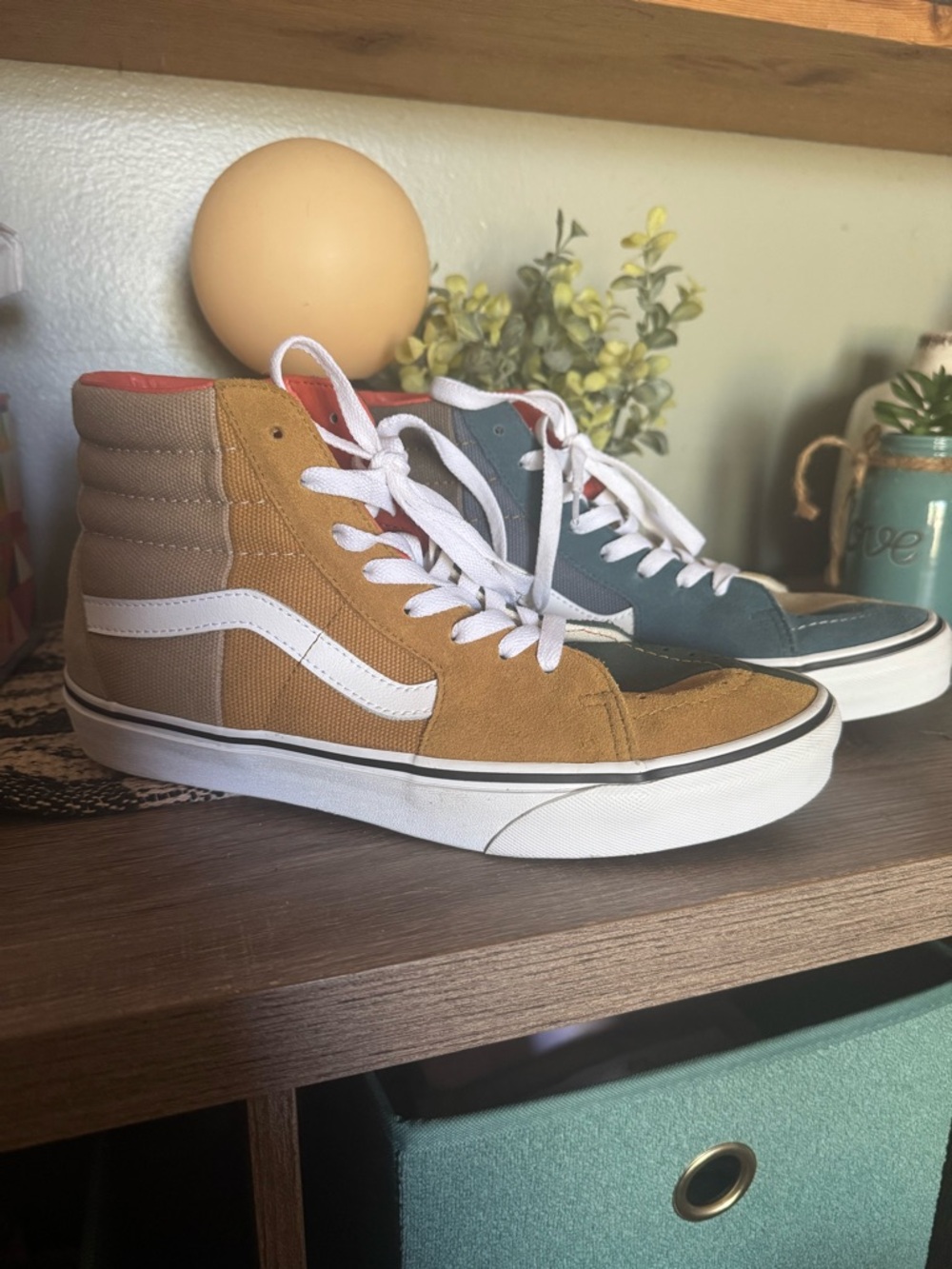 Vans Mismatched High Top Sneakers - Mustard & Teal